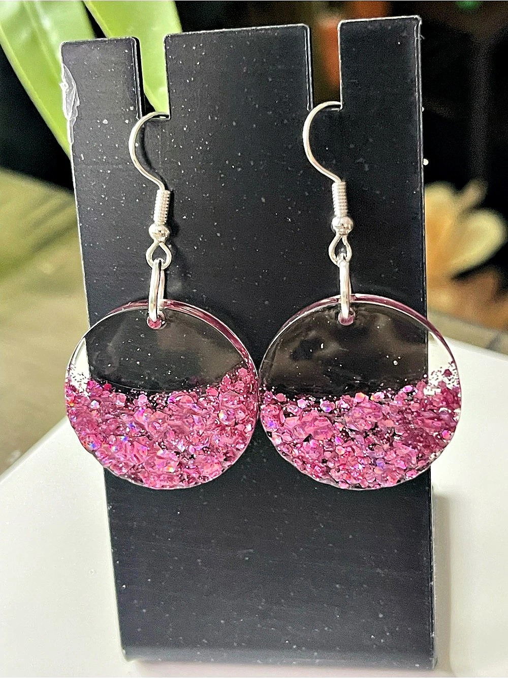 Pink & Purple Glitter Drop Earrings